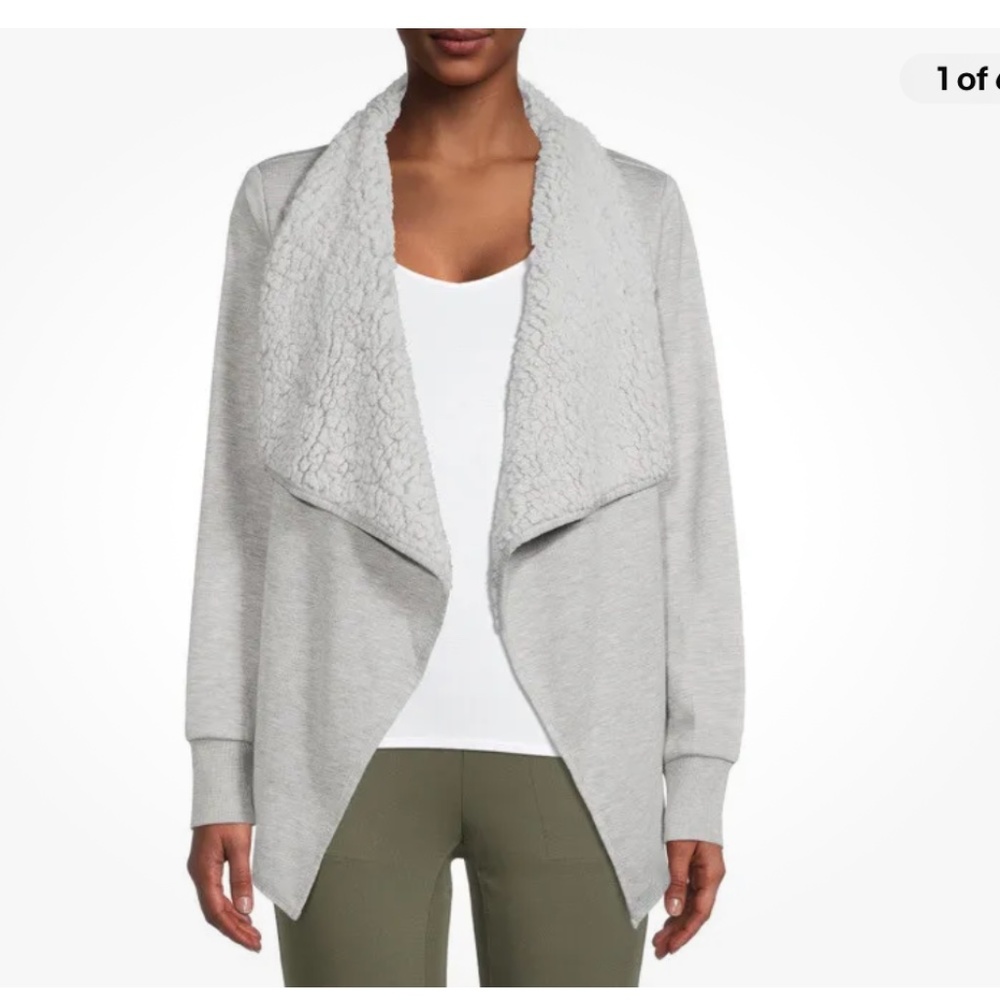 Avia Women’s Sherpa Lined Light Heather Gray Open Cardigan Size XL NEW